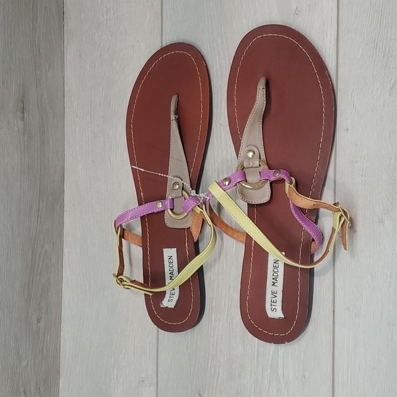 Steve Madden Women Ankle Leather Thong Flats sandals shoes sz 10M - Picture 2 of 9